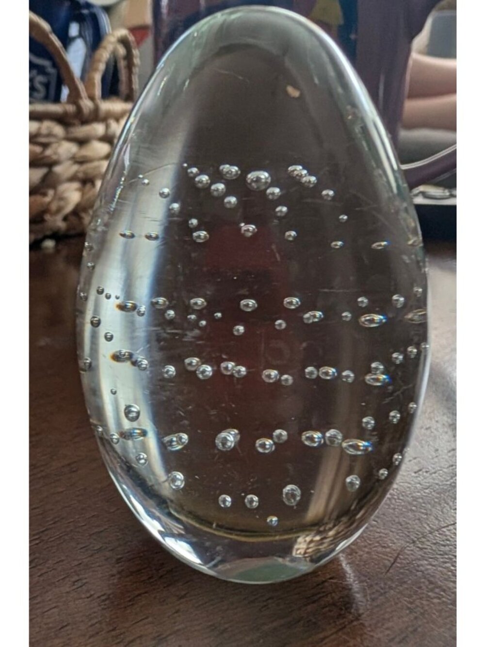 Clear Glass Bubble Oval Paperweight Decor Accent 4 Inches